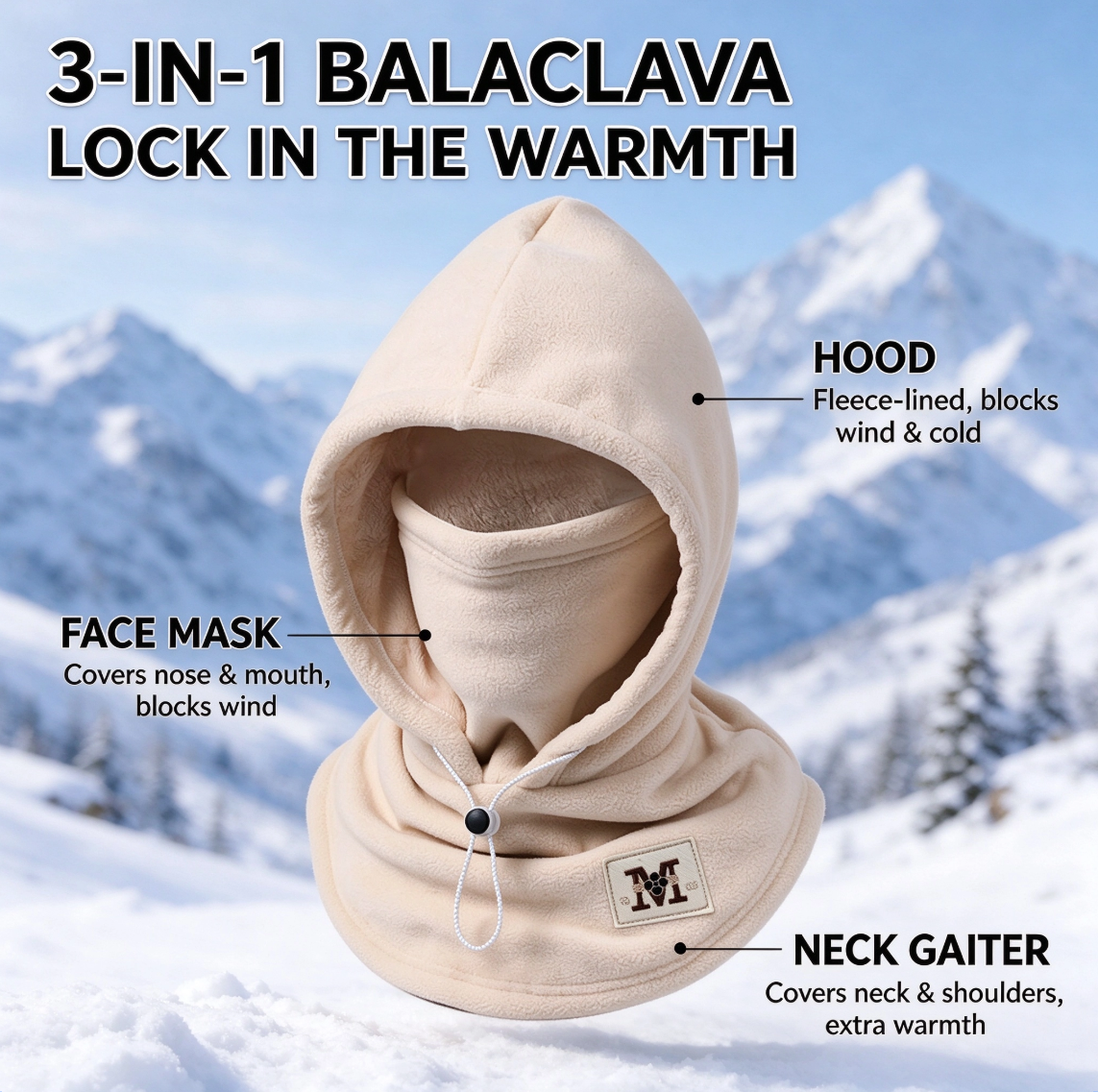 One-piece warm mask hat, Outdoor cycling windproof warm hat with neck mask