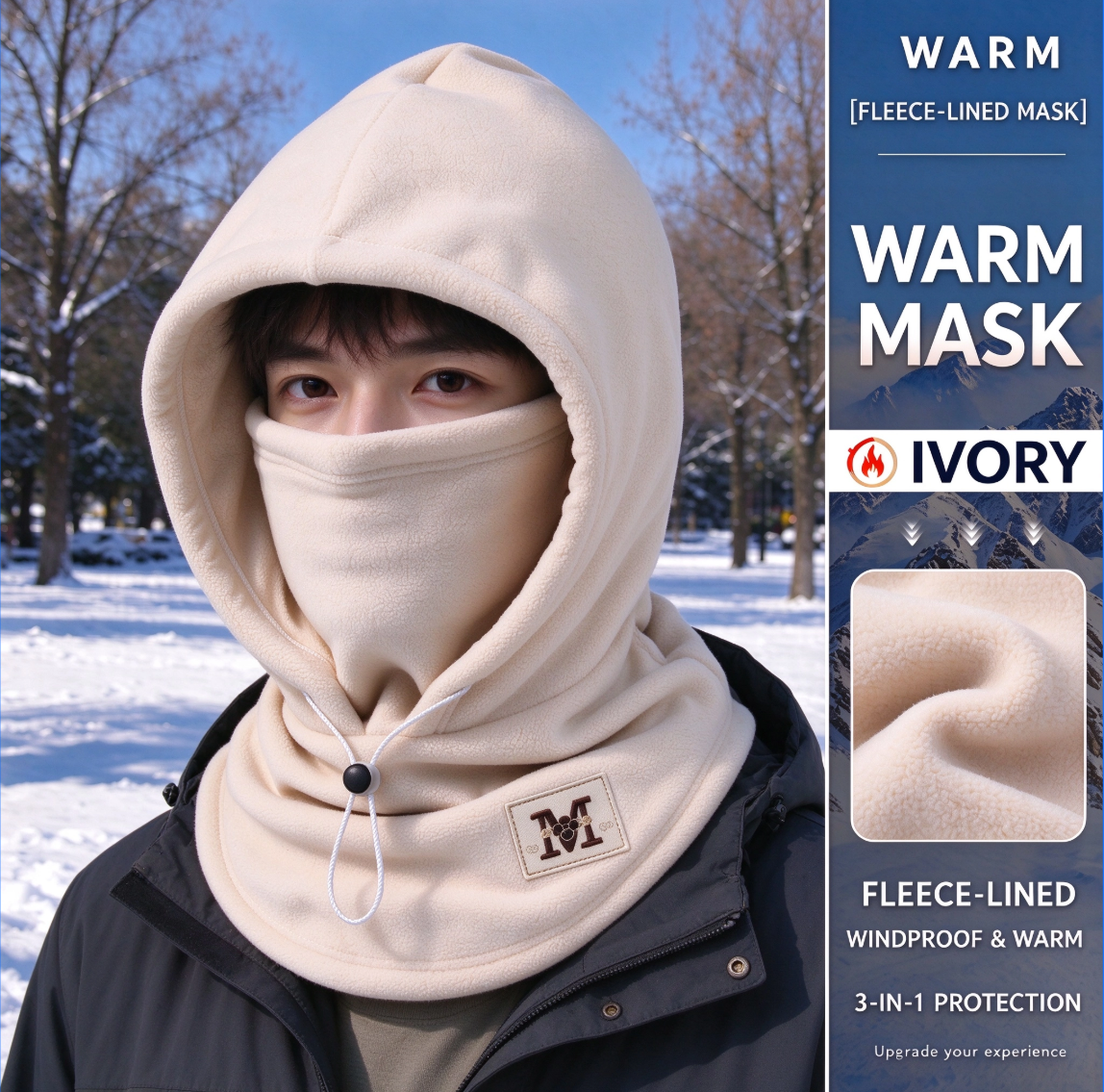 One-piece warm mask hat, Outdoor cycling windproof warm hat with neck mask
