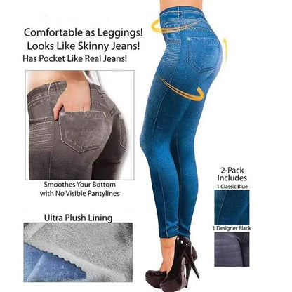 Jenkins Womens High-Waisted Wool-Lined Denim Jeans - Ultra-Thin Seamless Pencil Pants with Synthetic Stretch