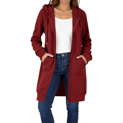 Long Hoodies for Women Zip Up Double Zipper Fleece Jacket Tunic Sweatshirts Fall Winter Fashion Clothes
