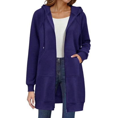 Long Hoodies for Women Zip Up Double Zipper Fleece Jacket Tunic Sweatshirts Fall Winter Fashion Clothes