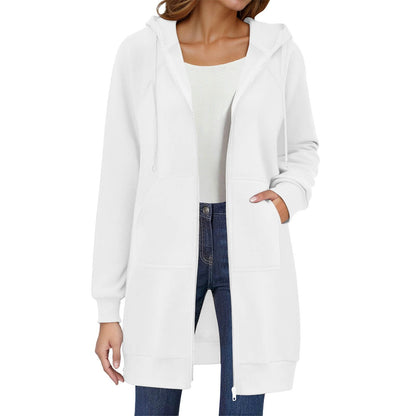 Long Hoodies for Women Zip Up Double Zipper Fleece Jacket Tunic Sweatshirts Fall Winter Fashion Clothes