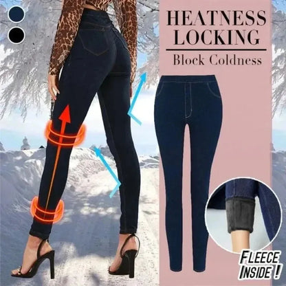 Jenkins Womens High-Waisted Wool-Lined Denim Jeans - Ultra-Thin Seamless Pencil Pants with Synthetic Stretch