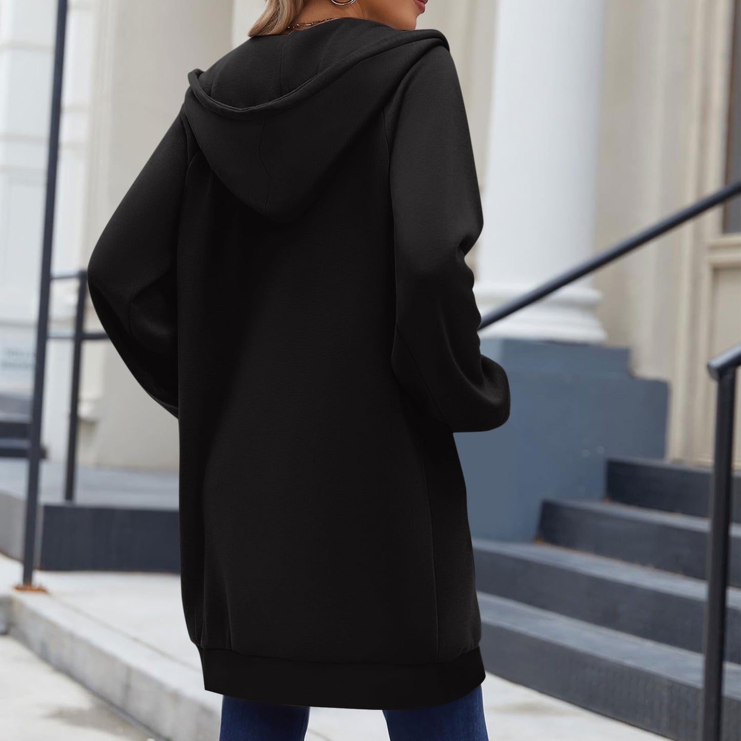Long Hoodies for Women Zip Up Double Zipper Fleece Jacket Tunic Sweatshirts Fall Winter Fashion Clothes