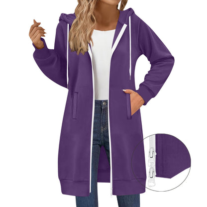 Long Hoodies for Women Zip Up Double Zipper Fleece Jacket Tunic Sweatshirts Fall Winter Fashion Clothes