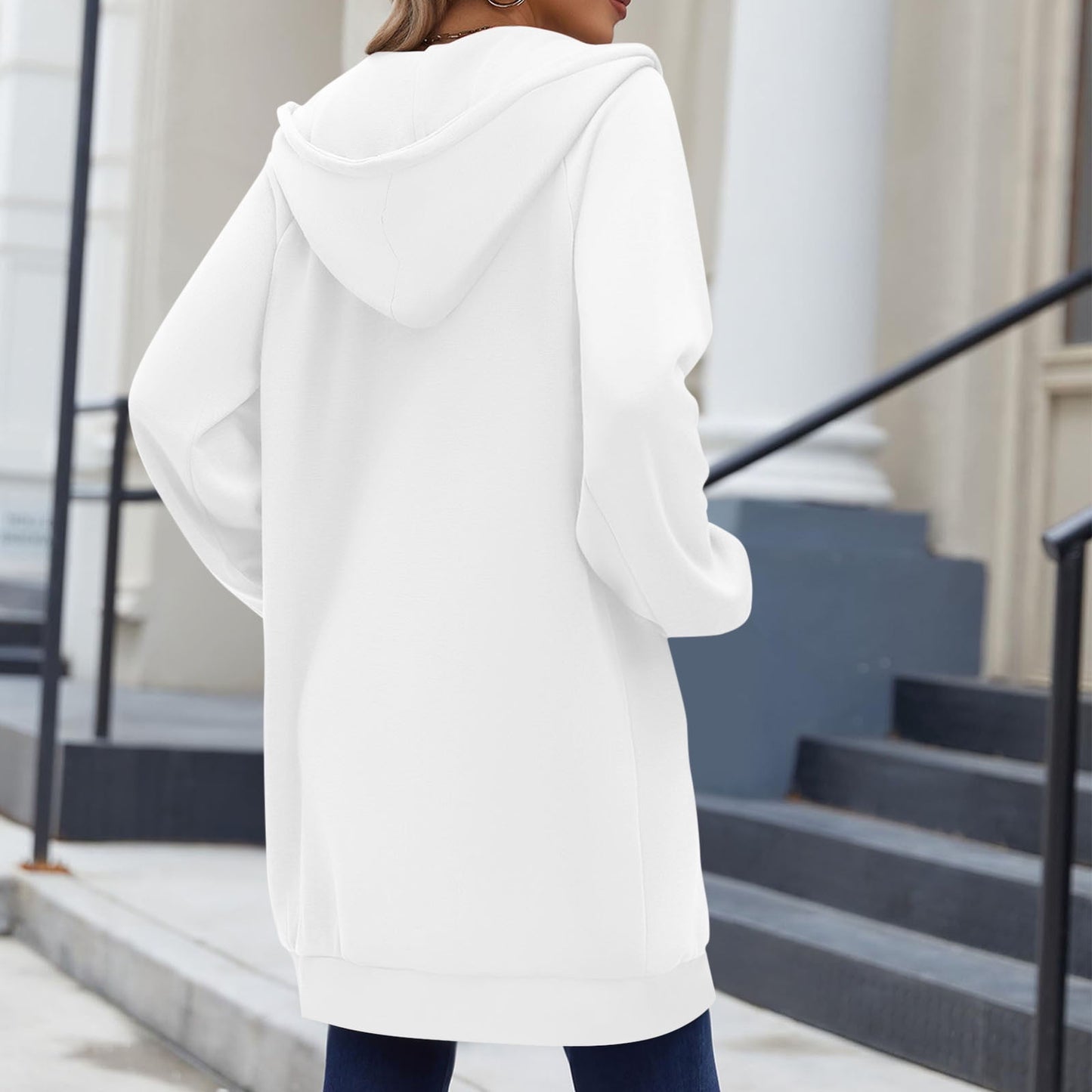 Long Hoodies for Women Zip Up Double Zipper Fleece Jacket Tunic Sweatshirts Fall Winter Fashion Clothes
