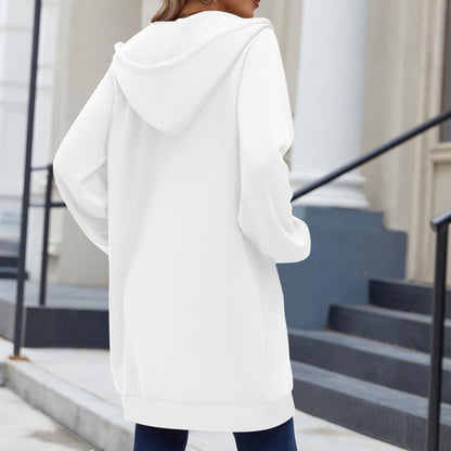 Long Hoodies for Women Zip Up Double Zipper Fleece Jacket Tunic Sweatshirts Fall Winter Fashion Clothes