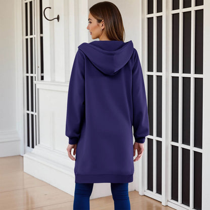 Long Hoodies for Women Zip Up Double Zipper Fleece Jacket Tunic Sweatshirts Fall Winter Fashion Clothes