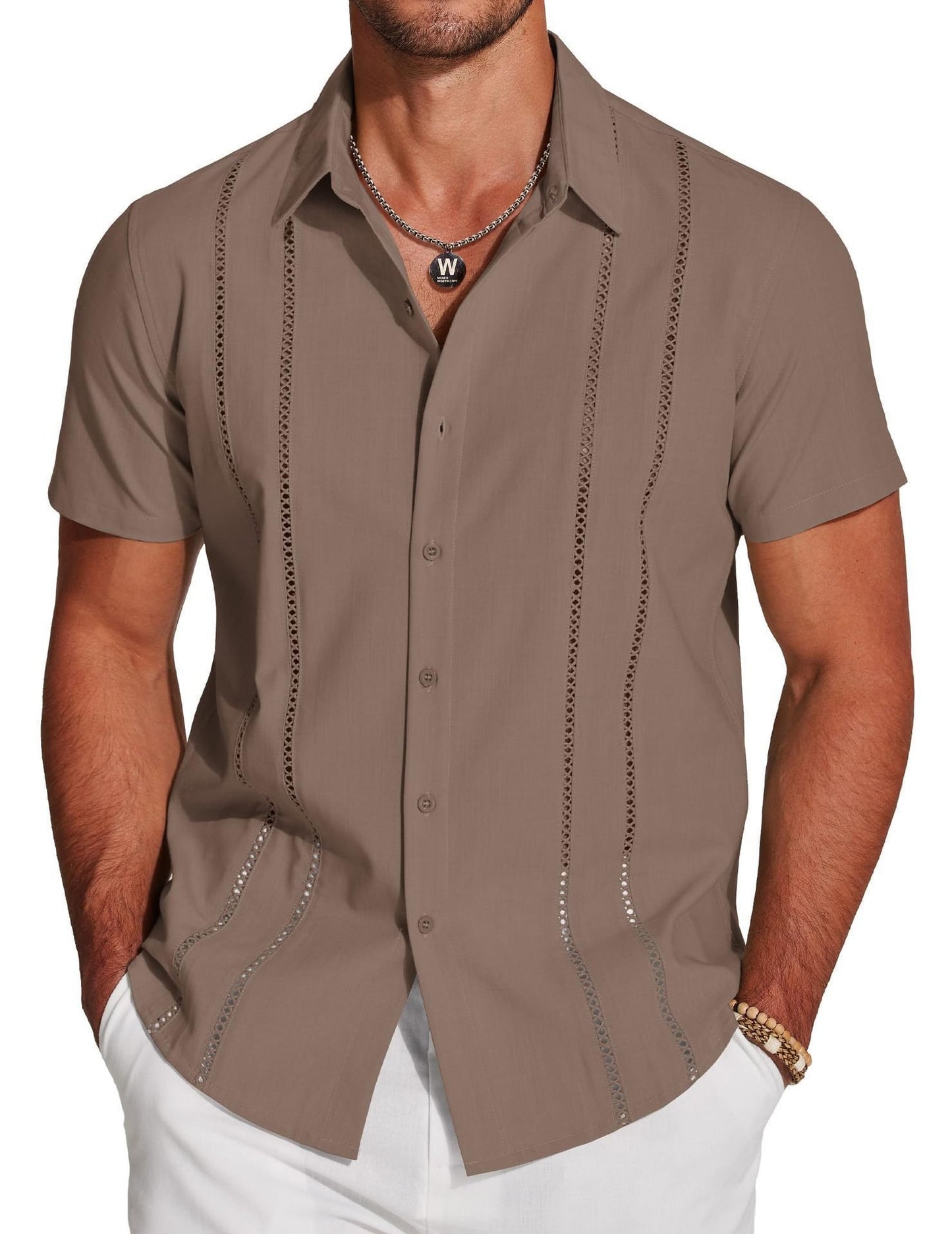🏆Flash Sale⚡ 50K+ SOLD! Almost Gone-💥Men's Cuba Guayabera Exquisite Hollow Embroidered Button Front Shirt