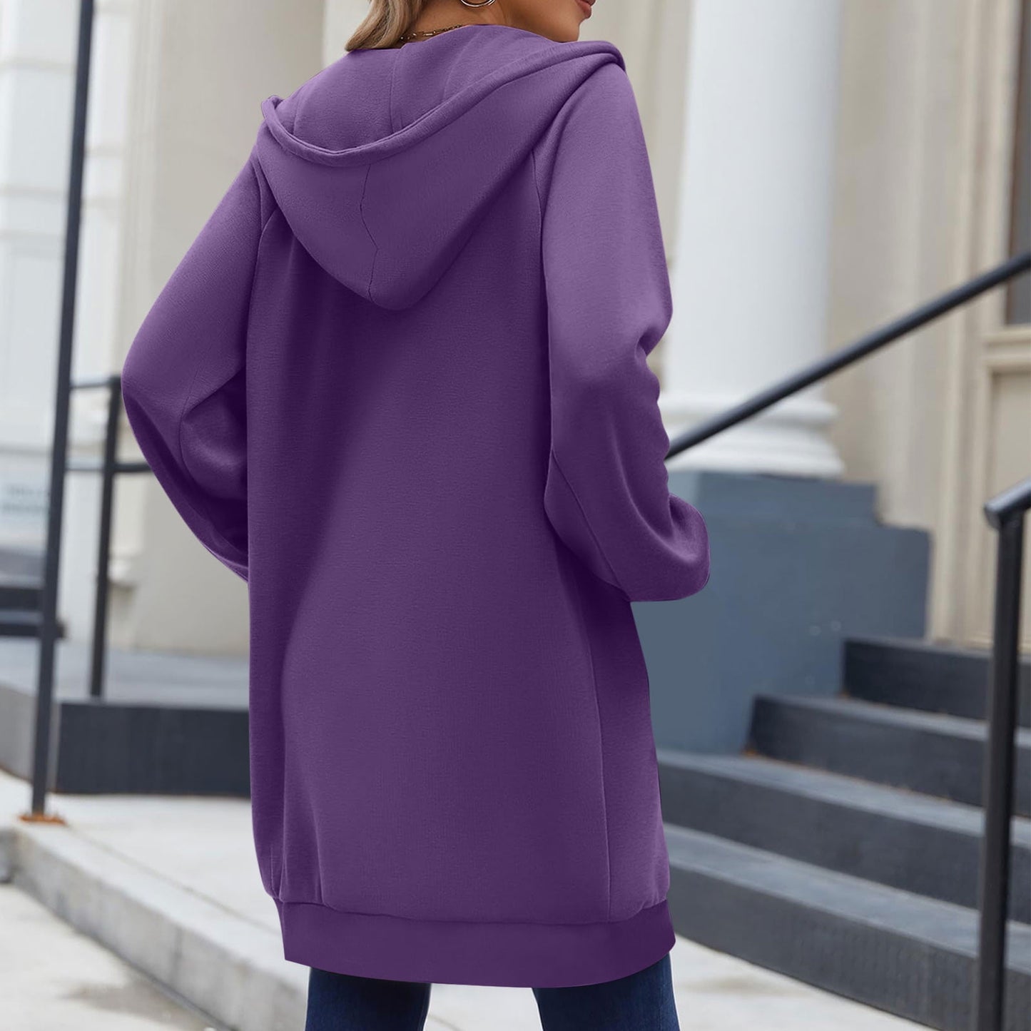 Long Hoodies for Women Zip Up Double Zipper Fleece Jacket Tunic Sweatshirts Fall Winter Fashion Clothes