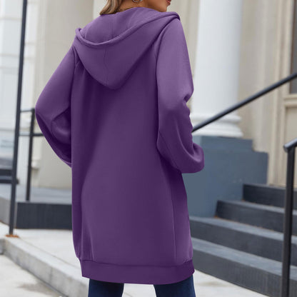 Long Hoodies for Women Zip Up Double Zipper Fleece Jacket Tunic Sweatshirts Fall Winter Fashion Clothes