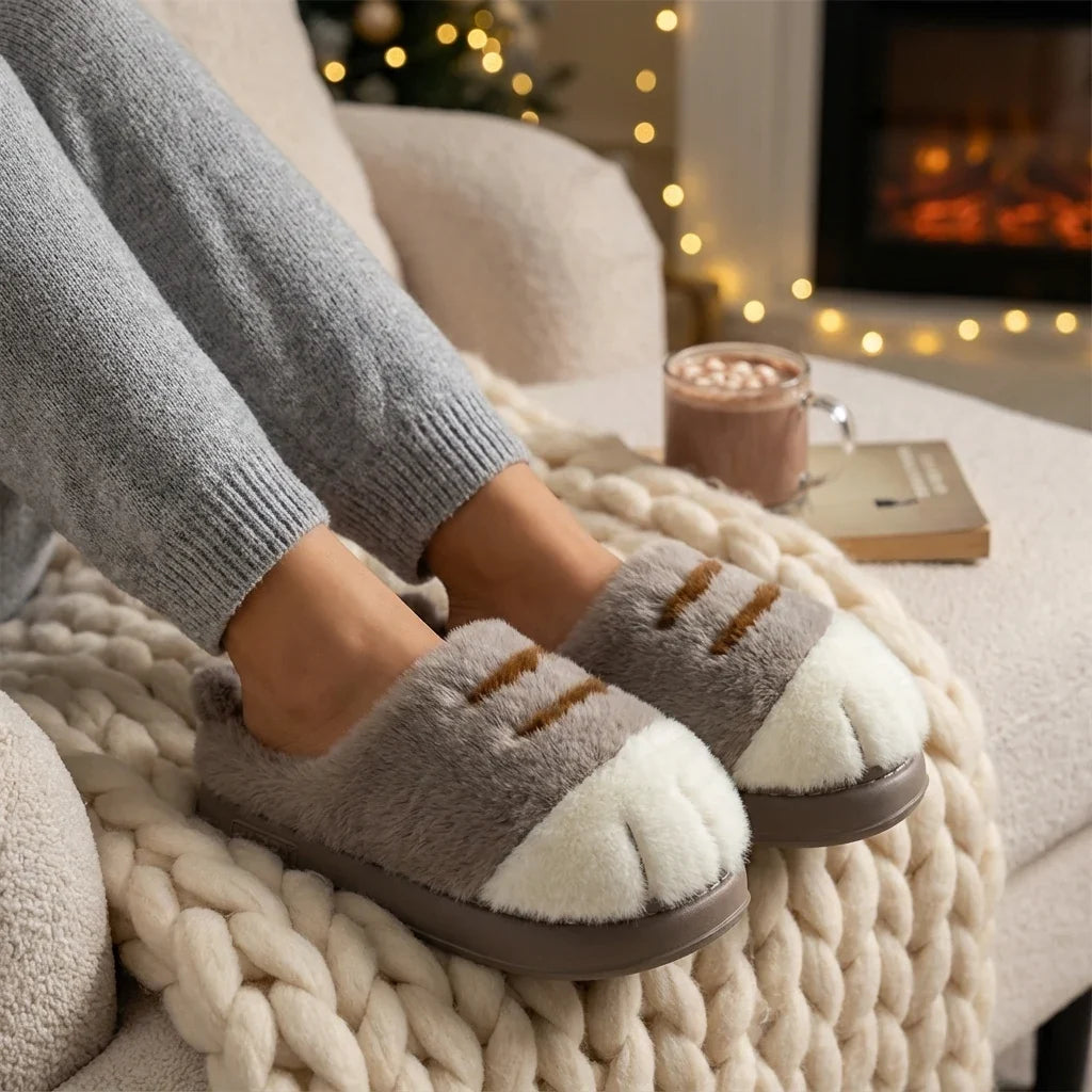 Cat Paw Plush Slippers - Limited Time Offer
