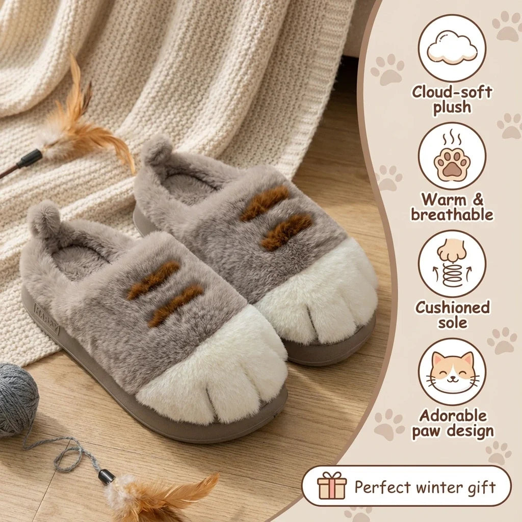 Cat Paw Plush Slippers - Limited Time Offer