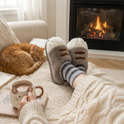 Cat Paw Plush Slippers - Limited Time Offer