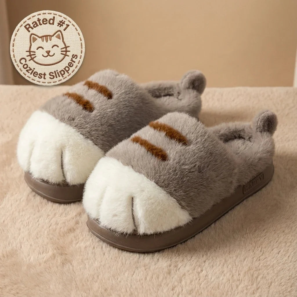 Cat Paw Plush Slippers - Limited Time Offer