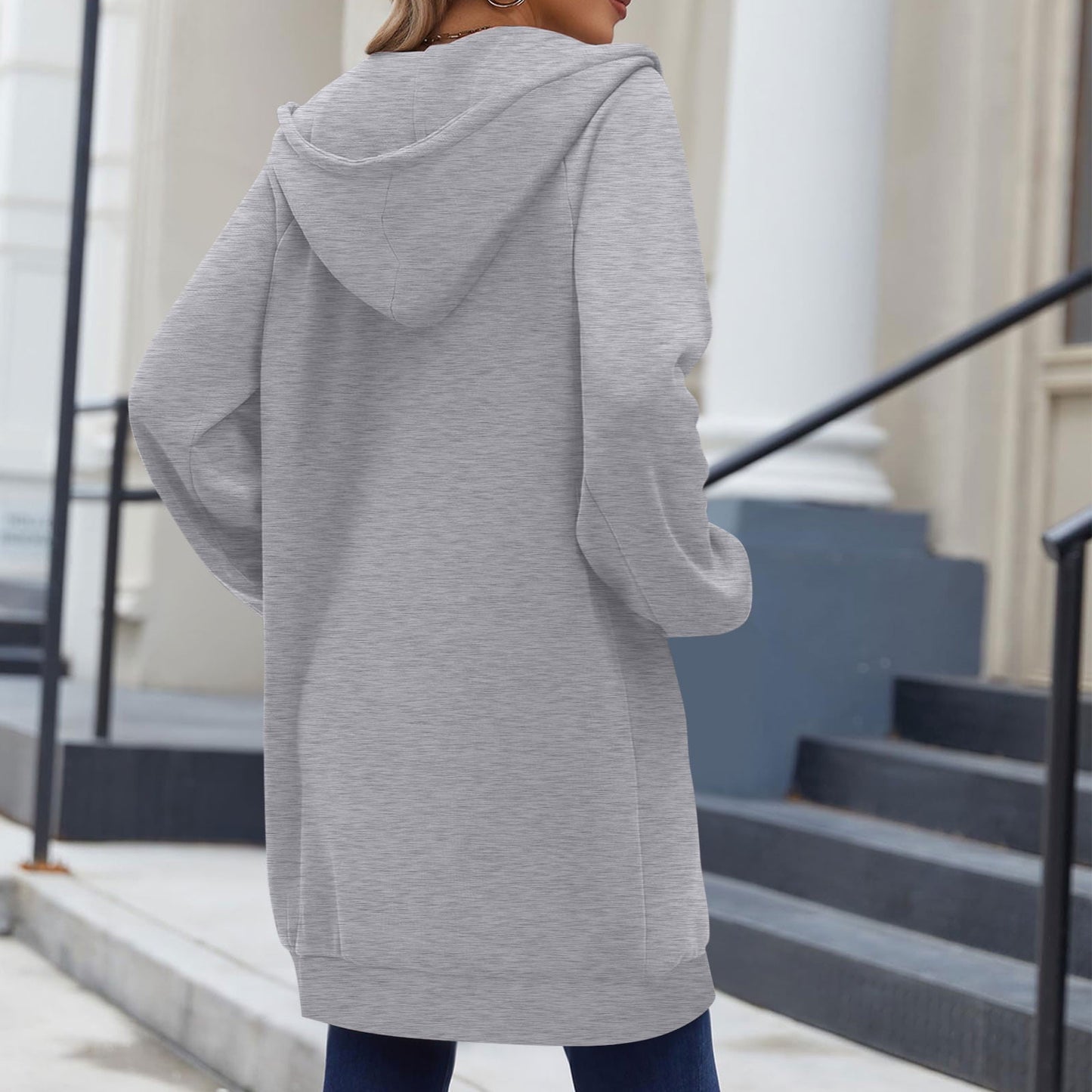 Long Hoodies for Women Zip Up Double Zipper Fleece Jacket Tunic Sweatshirts Fall Winter Fashion Clothes