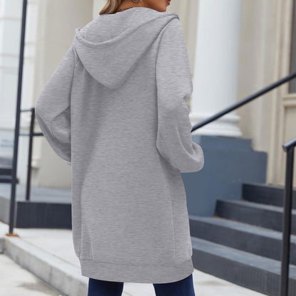 Long Hoodies for Women Zip Up Double Zipper Fleece Jacket Tunic Sweatshirts Fall Winter Fashion Clothes