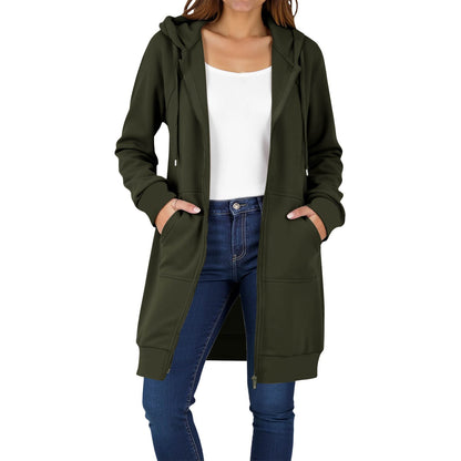 Long Hoodies for Women Zip Up Double Zipper Fleece Jacket Tunic Sweatshirts Fall Winter Fashion Clothes
