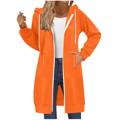 Long Hoodies for Women Zip Up Double Zipper Fleece Jacket Tunic Sweatshirts Fall Winter Fashion Clothes