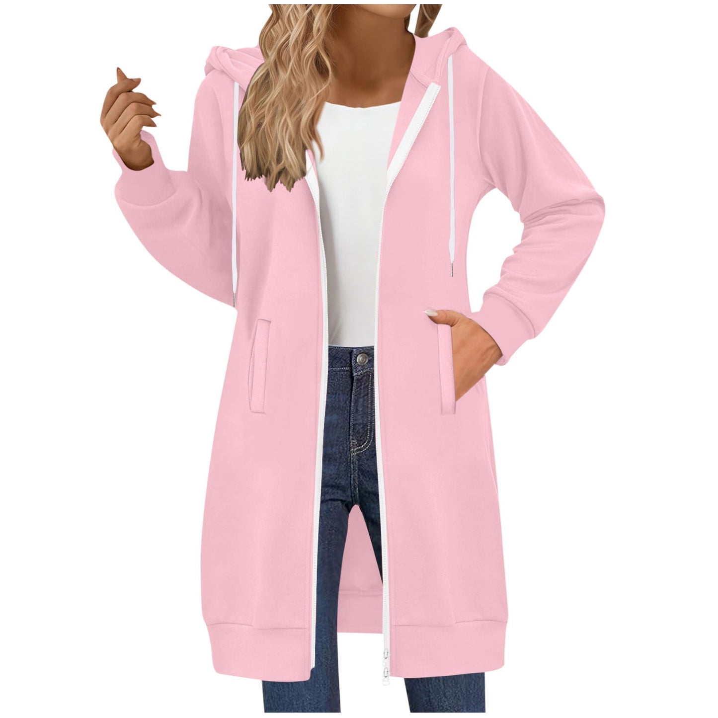 Long Hoodies for Women Zip Up Double Zipper Fleece Jacket Tunic Sweatshirts Fall Winter Fashion Clothes