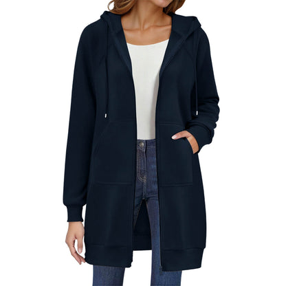 Long Hoodies for Women Zip Up Double Zipper Fleece Jacket Tunic Sweatshirts Fall Winter Fashion Clothes