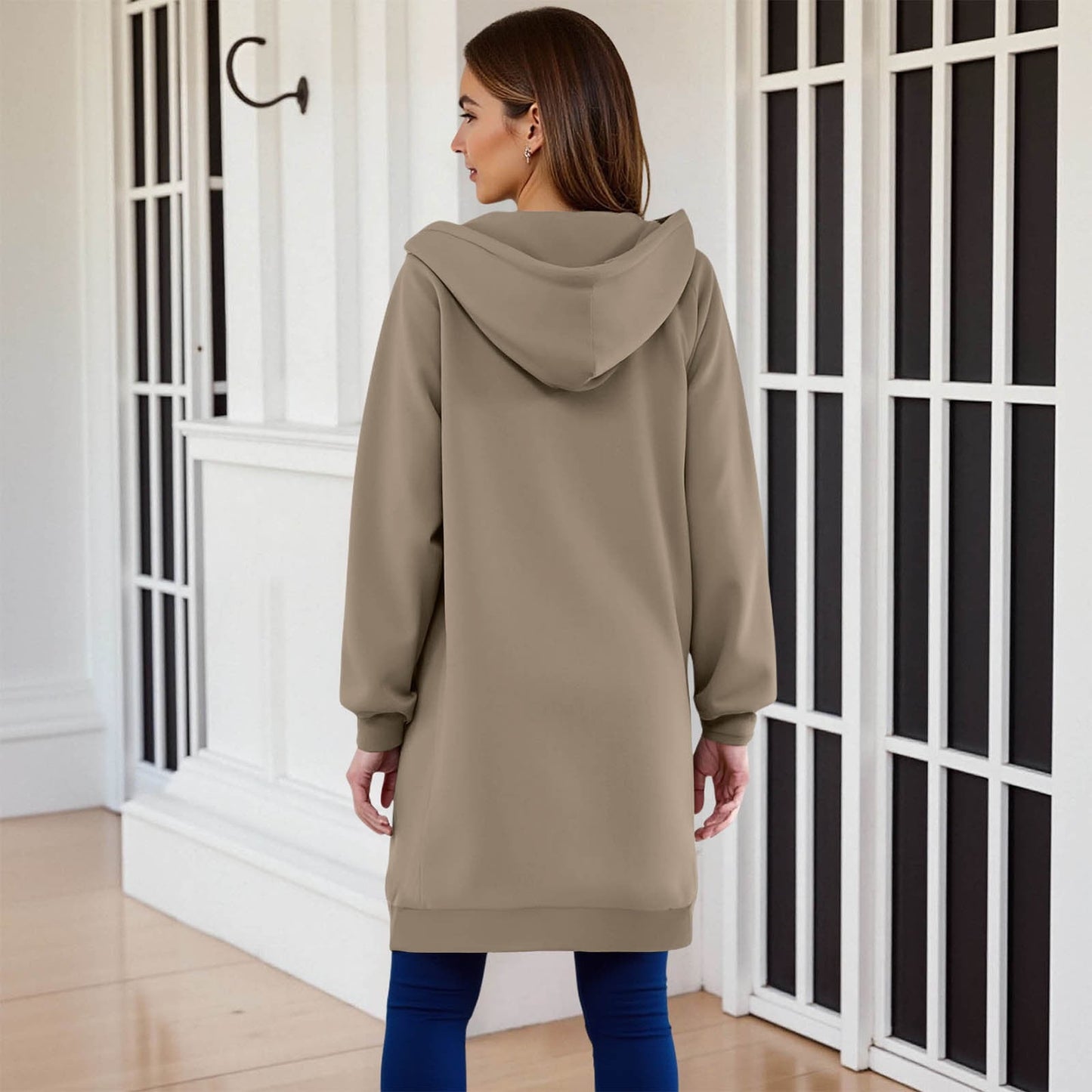 Long Hoodies for Women Zip Up Double Zipper Fleece Jacket Tunic Sweatshirts Fall Winter Fashion Clothes