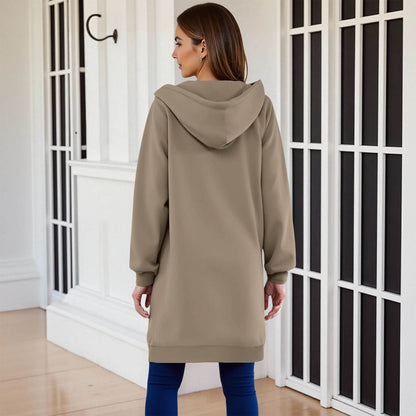 Long Hoodies for Women Zip Up Double Zipper Fleece Jacket Tunic Sweatshirts Fall Winter Fashion Clothes