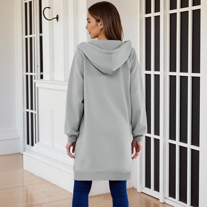 Long Hoodies for Women Zip Up Double Zipper Fleece Jacket Tunic Sweatshirts Fall Winter Fashion Clothes