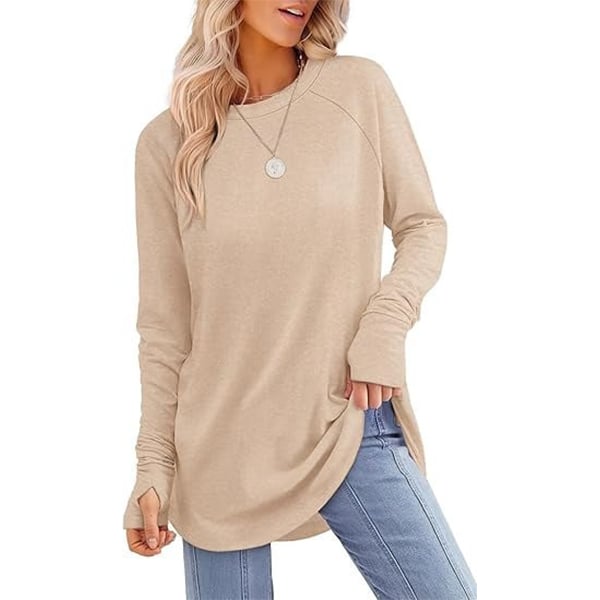 Womens Tunic Tops to Wear with Leggings Long Sleeve Thumb Crew Neck Curved Hem