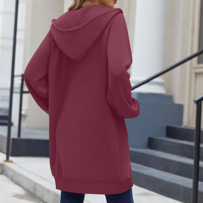 Long Hoodies for Women Zip Up Double Zipper Fleece Jacket Tunic Sweatshirts Fall Winter Fashion Clothes