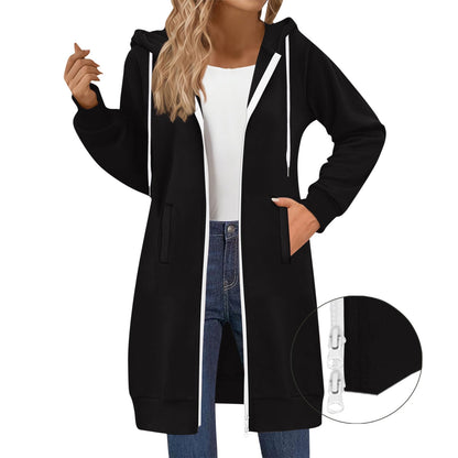 Long Hoodies for Women Zip Up Double Zipper Fleece Jacket Tunic Sweatshirts Fall Winter Fashion Clothes