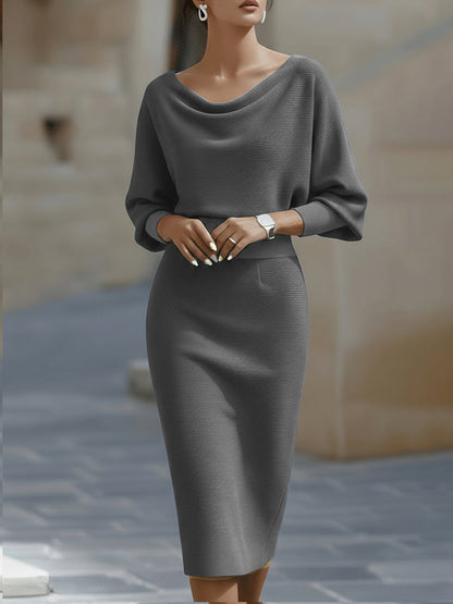 White Draped Batwing Midi Dress