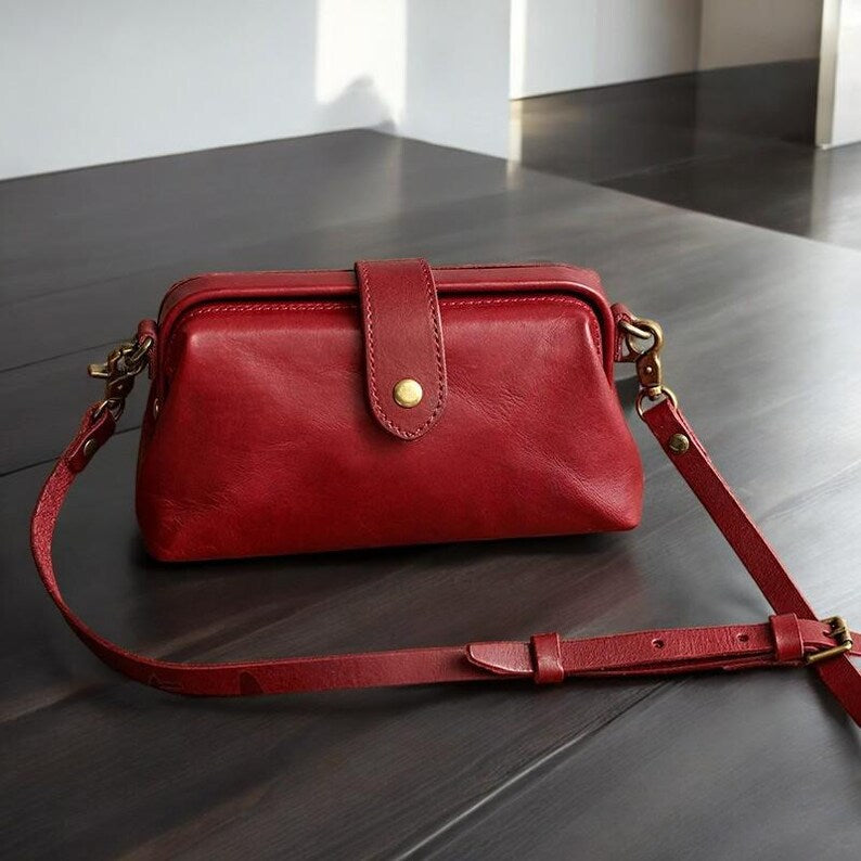 Vintage Leather Crossbody Bag - Handmade, Adjustable Strap, Perfect for Everyday
