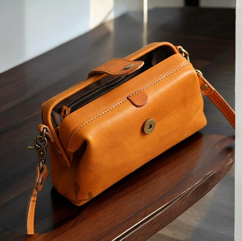 Vintage Leather Crossbody Bag - Handmade, Adjustable Strap, Perfect for Everyday