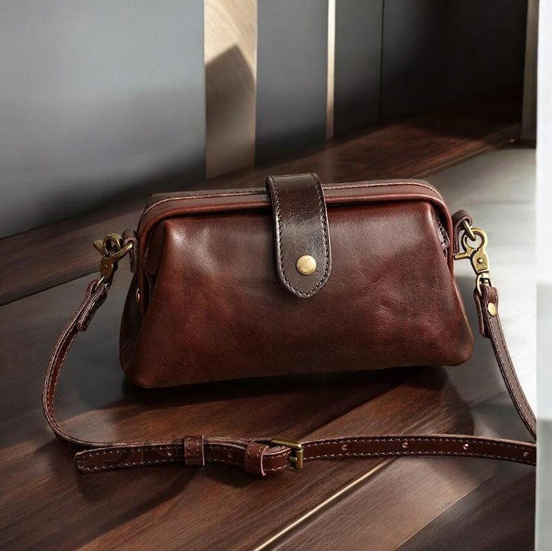 Vintage Leather Crossbody Bag - Handmade, Adjustable Strap, Perfect for Everyday