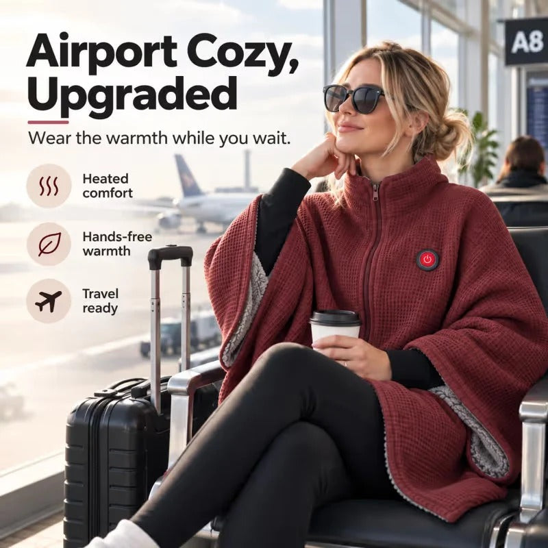 🔥🔥🔥8-Zone Heated Blanket & Wearable Shawl – 3 Heat Levels, USB Powered