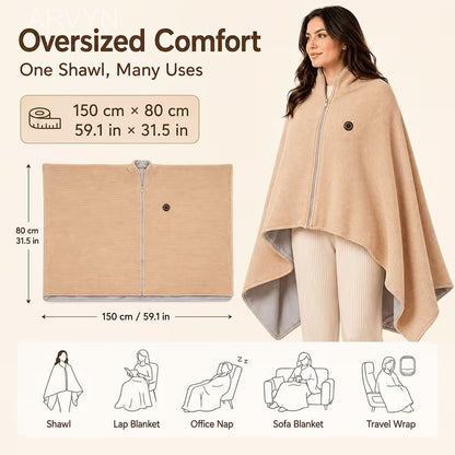 🔥🔥🔥8-Zone Heated Blanket & Wearable Shawl – 3 Heat Levels, USB Powered