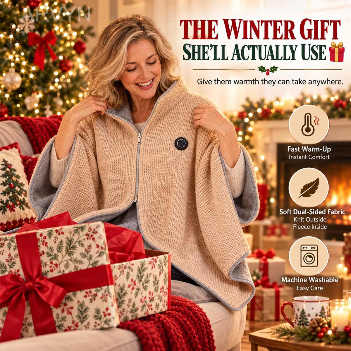 🔥🔥🔥8-Zone Heated Blanket & Wearable Shawl – 3 Heat Levels, USB Powered