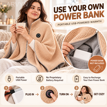 🔥🔥🔥8-Zone Heated Blanket & Wearable Shawl – 3 Heat Levels, USB Powered