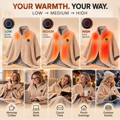 🔥🔥🔥8-Zone Heated Blanket & Wearable Shawl – 3 Heat Levels, USB Powered
