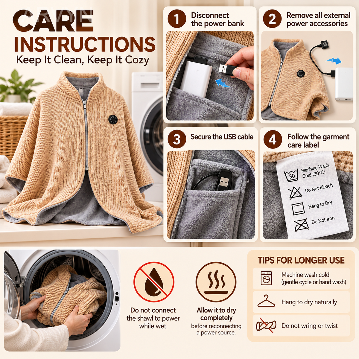 🔥🔥🔥8-Zone Heated Blanket & Wearable Shawl – 3 Heat Levels, USB Powered