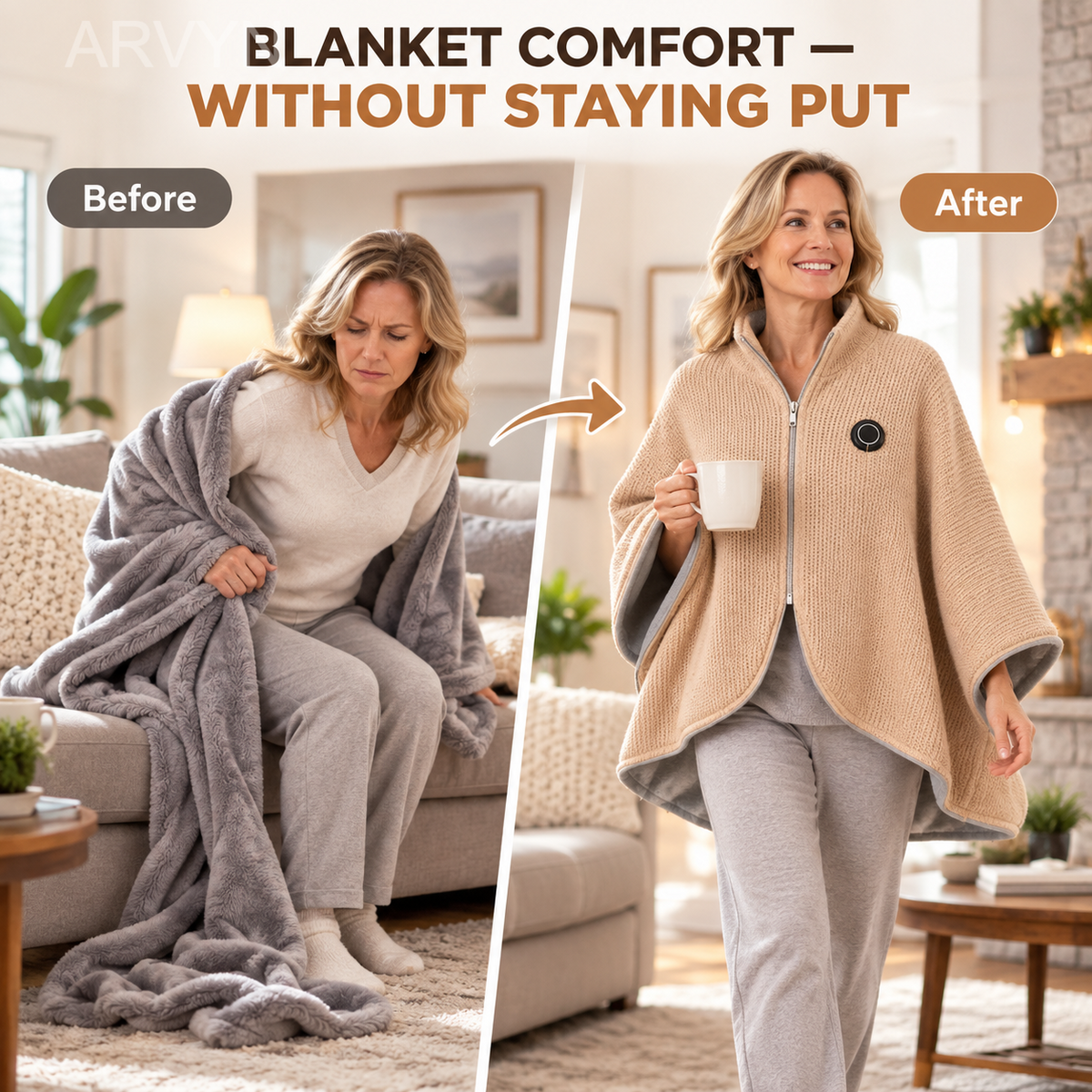 🔥🔥🔥8-Zone Heated Blanket & Wearable Shawl – 3 Heat Levels, USB Powered