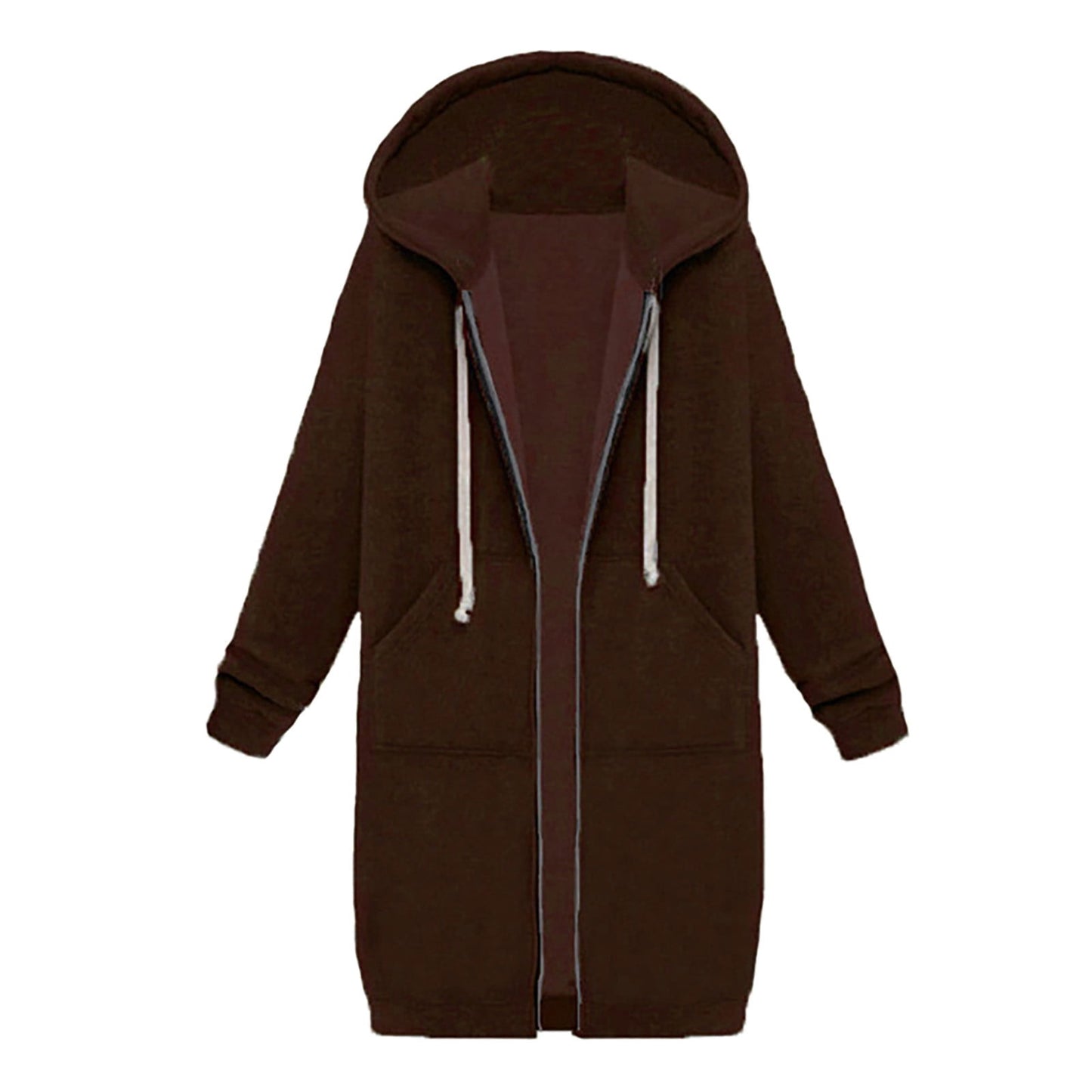 Long Hoodies for Women Zip Up Double Zipper Fleece Jacket Tunic Sweatshirts Fall Winter Fashion Clothes