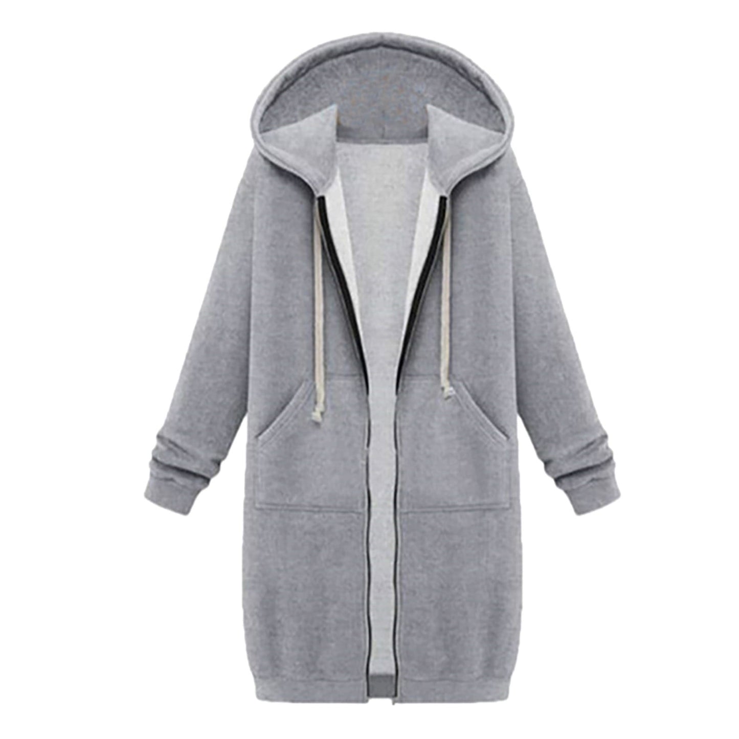 Long Hoodies for Women Zip Up Double Zipper Fleece Jacket Tunic Sweatshirts Fall Winter Fashion Clothes