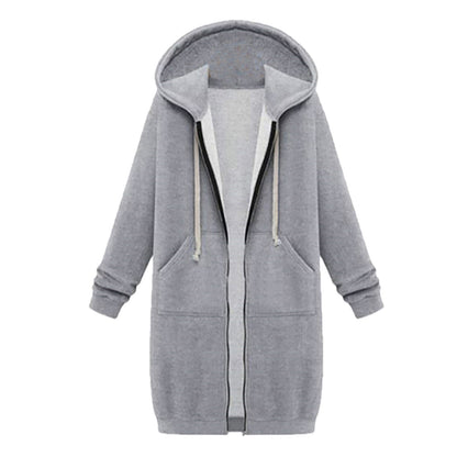 Long Hoodies for Women Zip Up Double Zipper Fleece Jacket Tunic Sweatshirts Fall Winter Fashion Clothes