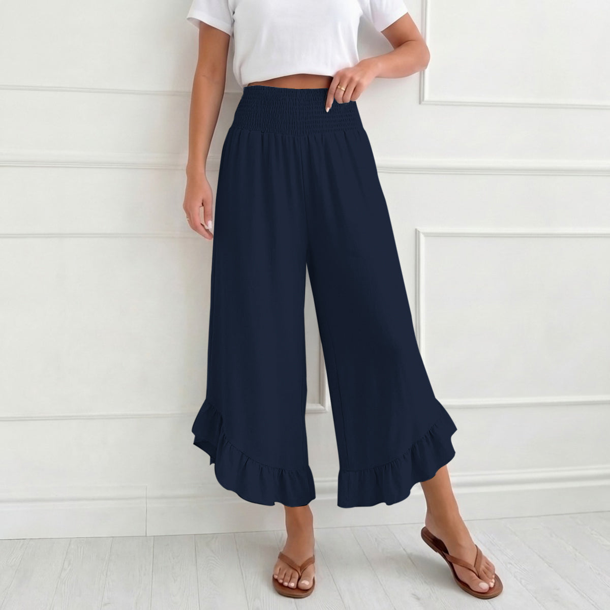 Black and White Elastic Waistband Pants